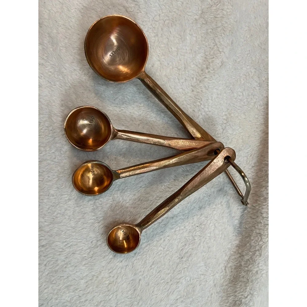 Hand Hammered Copper Measuring Spoons Set 4 Piece Rustic Kitchen Decor Artisanal